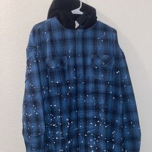 Flannel shacket oversized large plaid hooded shirt / jacket NWT